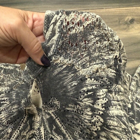 Affliction Shirt with Rhinestones and Knitted Shoulders and Arms - Picture 9 of 13